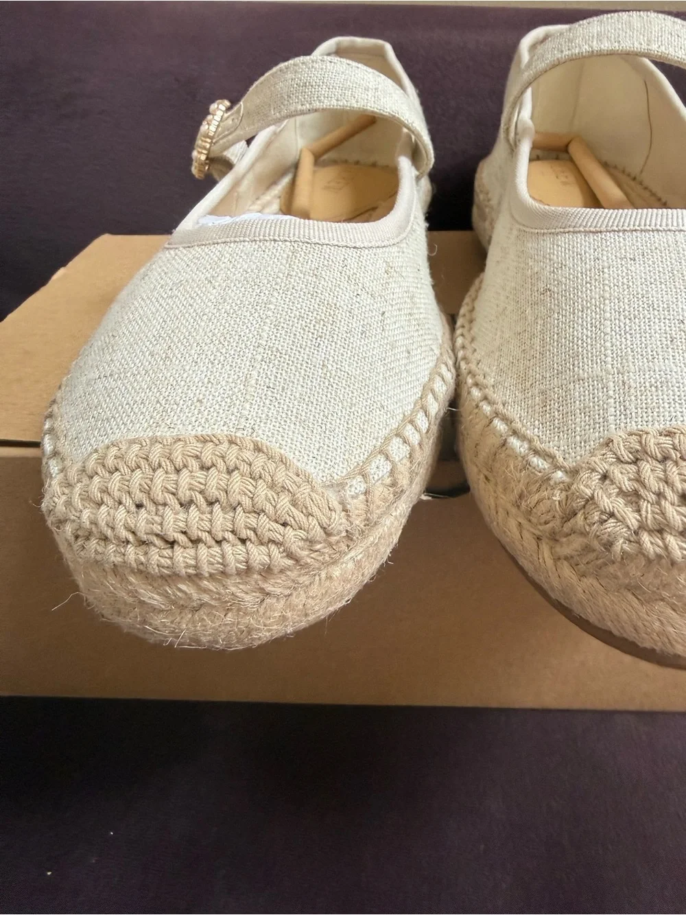 J.Crew Women’s Cream Espadrille Mary Jane Flats with Pearl Buckle size 6